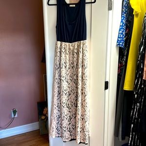 Fascination: Pastel Pink lace and navy maxi dress - size L